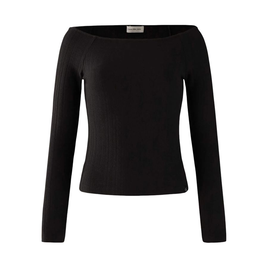 T-shirt manica lunga da donna Warm Texture Rib Bardot top Calvin Klein | J20J224992BEH